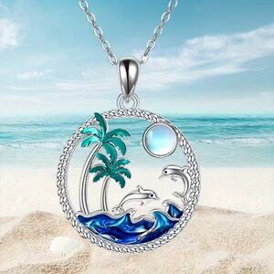 Elegant Sea Wave & Dolphin Pendant Necklace